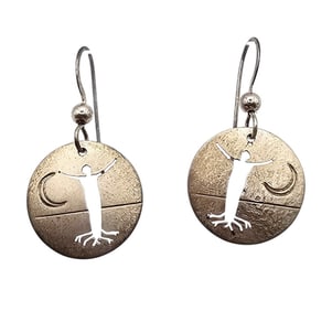 Sterling Silver Cut Out Woman Tree Moon Drop Dangle Earrings 2.3 G