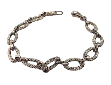 Sterling Silver Textured Circle Link Bracelet 13.5 G