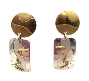 Badman Sterling Silver Brass Modernist Drop Dangle Earrings 5.5 G