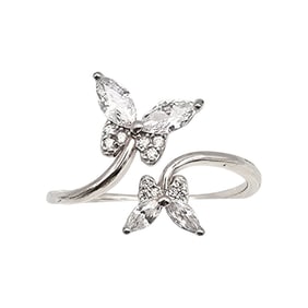 IBB Rhinestone Sterling Silver Butterfly Open Ring Size 7.5 1.7 G