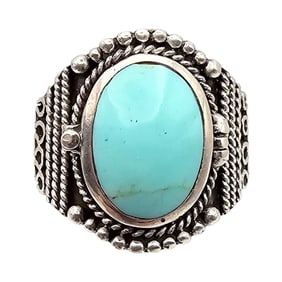 Turquoise Sterling Silver Poison Ring Size 9.75 13.1 G