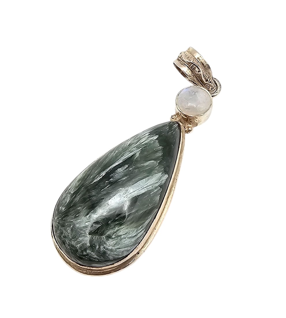 Dyed Selenite Moonstone Sterling Silver Pendant 14.2 G (1 of 4)