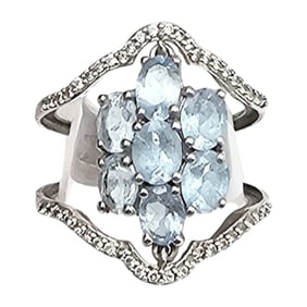 STS Rhinestone Sterling Silver Cocktail Ring Size 6.5 4.2 G
