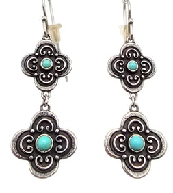 Turquoise Sterling Silver Drop Dangle Earrings 6.9 G