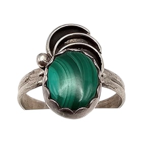 VO Malachite Sterling Silver Ring Size 7 2.6 G