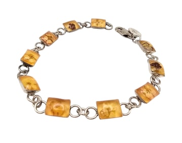MWS Mexico Resin Flower Sterling Silver Bracelet 7.2 G