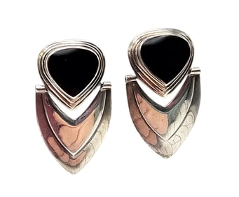 NF Onyx Sterling Silver Drop Dangle Earrings 14.9 G