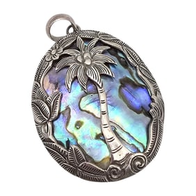 Signed Abalone Sterling Silver Palm Tree Pendant 12.8 G