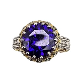 STS Rhinestone Gold Over Sterling Silver Cocktail Ring Size 6.5 7.4 G