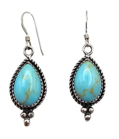Turquoise Sterling Silver Drop Dangle Earrings 6.2 G