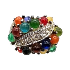 Signed Glass Jelly Belly Style Sterling Silver Cocktail Ring Size 6.25 8.9 G