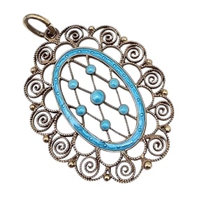 NA Enamel Gold Over Sterling Silver Filigree Pendant 2.2 G