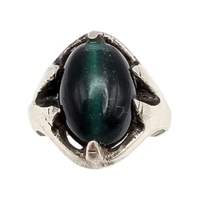 Green Cat Eye Sterling Silver Ring Size 6 5.4 G