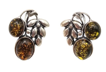 V-9 Amber Sterling Silver Earrings 8.2 G