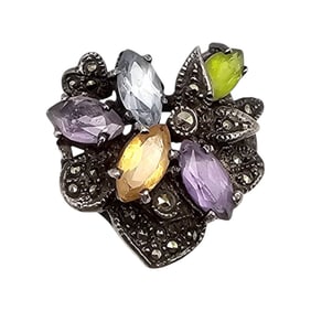 Marcasite Peridot Amethyst Citrine Topaz Sterling Silver Cocktail Ring Size 6.5 7.8 G