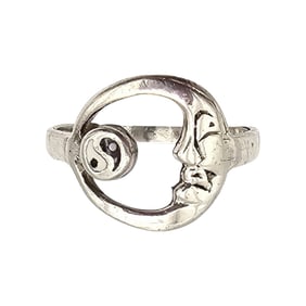Enamel Sterling Silver Moon Yin Yang Ring Size 6.75 2.2 G