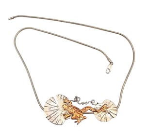 Sterling Silver Brass Frog And Lily Pad Necklace 20 G