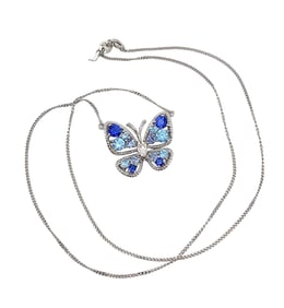Rhinestone Sterling Silver Butterfly Necklace 5.2 G