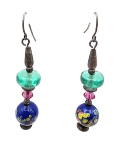 Art Glass Sterling Silver Drop Dangle Earrings 6.3 G
