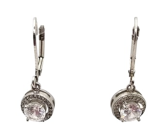 IBB Rhinestone Sterling Silver Drop Dangle Earrings 2.9 G