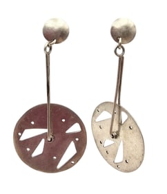 Sterling Silver Modernist Wheel Style Drop Dangle Earrings 13.5 G