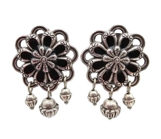 Sterling Silver Floral Acorn Earrings 11.4 G