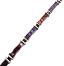 Amethyst Tourmaline 950 Silver Link Bracelet 26.9 G