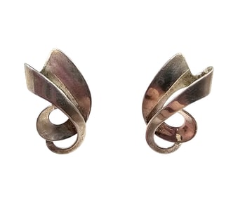 Signed Sterling Silver Swirl Earrings 3.1 G