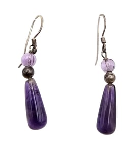 Amethyst Sterling Silver Drop Dangle Earrings 2.4 G