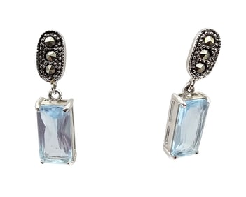 Marcasite Rhinestone Sterling Silver Drop Dangle Earrings 3.2 G