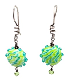 Art Glass Sterling Silver Drop Dangle Earrings 7.4 G