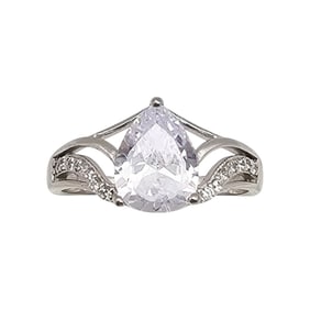 Rhinestone Sterling Silver Cocktail Ring Size 4 2 G