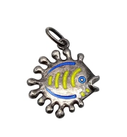 98AR Enamel Sterling Silver Tropical Fish Pendant 14.4 G