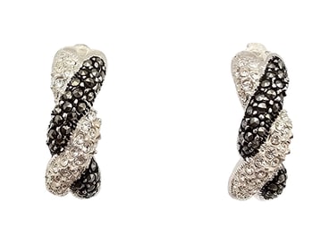 Signed Rhinestone Marcasite Sterling Silver Earrings 5.6 G