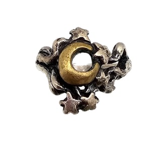 Signed Sterling Silver Two-Tone Moon Stars Ring Size 5.75 4.8 G