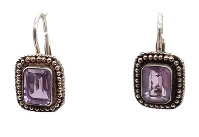 FAS Amethyst Sterling Silver Drop Dangle Earrings 3.9 G