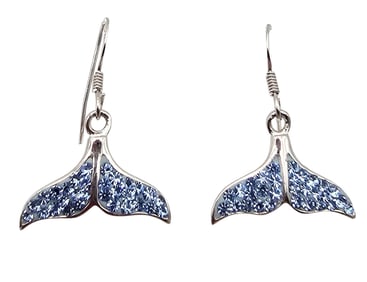 Rhinestone Sterling Silver Whale Tail Drop Dangle Earrings 3.4 G