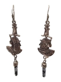 Snowflake Obsidian Sterling Silver Egyptian Revival Drop Dangle Earrings 6 G