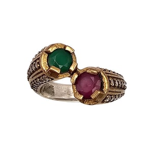 Ruby Rhinestone Gold Over Sterling Silver Cocktail Ring Size 7.5 5.6 G