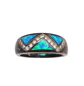 AK Rhinestone Opal Sterling Silver Ring Size 7.5 4.9 G