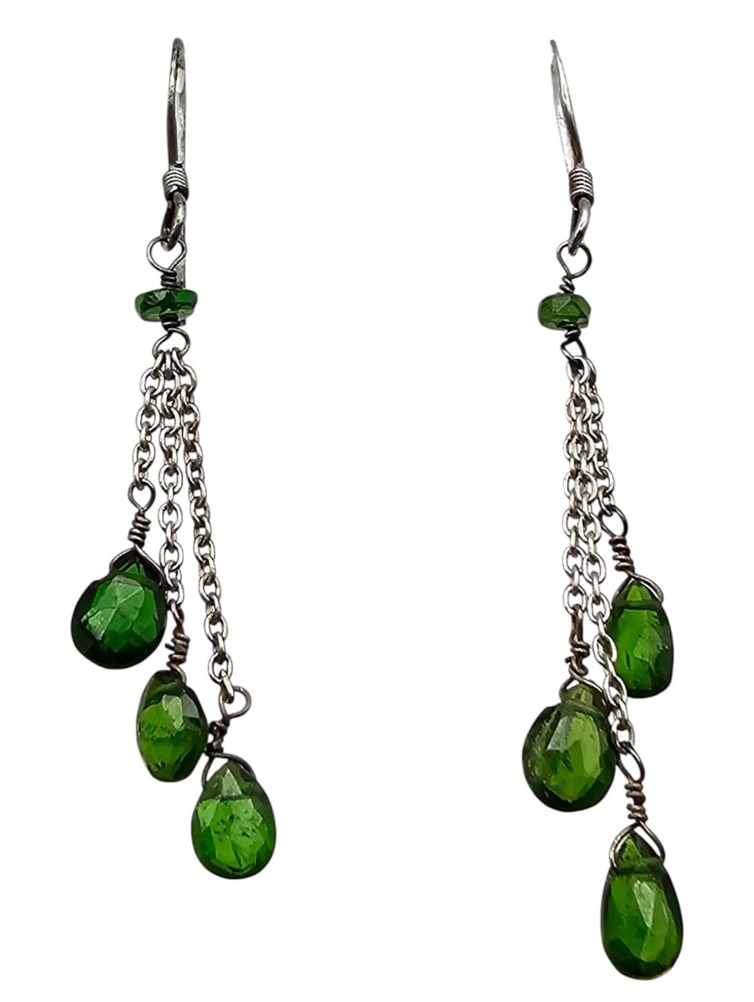 Rhinestone Sterling Silver Fringe Drop Dangle Earrings 1.8 G (1 of 3)