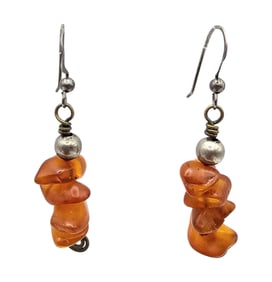 Amber Sterling Silver Drop Dangle Earrings 2.7 G