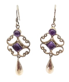 FJ Pearl Rhinestone Sterling Silver Drop Dangle Earrings 7.7 G