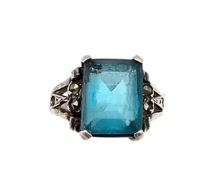 Rhinestone Sterling Silver Cocktail Ring Size 6.5 6.1 G