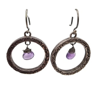 Amethyst Sterling Silver Circle Drop Dangle Earrings 11.5 G