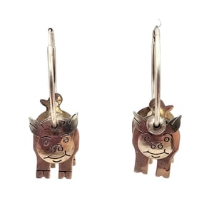 Signed Sterling Silver Segmented Pig Hoop Earrings 4.5 G