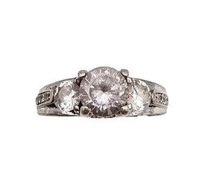 CI Rhinestone Sterling Silver Cocktail Ring Size 7.5 3.8 G