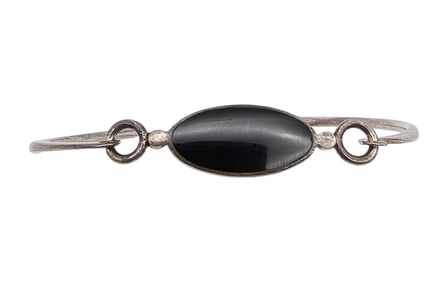 BOMA Onyx Sterling Silver Eye Hook Bangle Bracelet 6.9 G