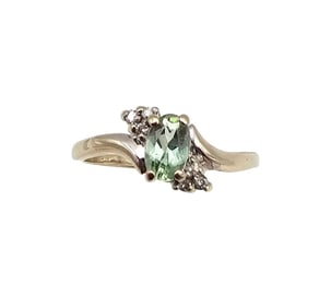 Prasiolite Diamond 14K White Gold Cocktail Ring Size 7.25 2.6 G
