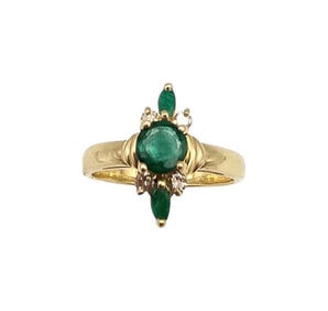 Emerald Diamond 14K Gold Cocktail Ring Size 6.25 4.2 G